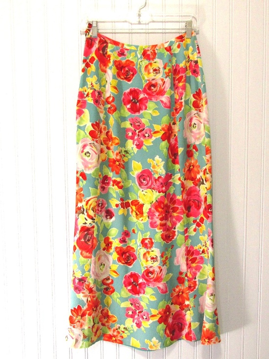 Harold's Dresses & Skirts - Harold's Turquoise Red Floral Silk Trumpet Skirt, Size 4